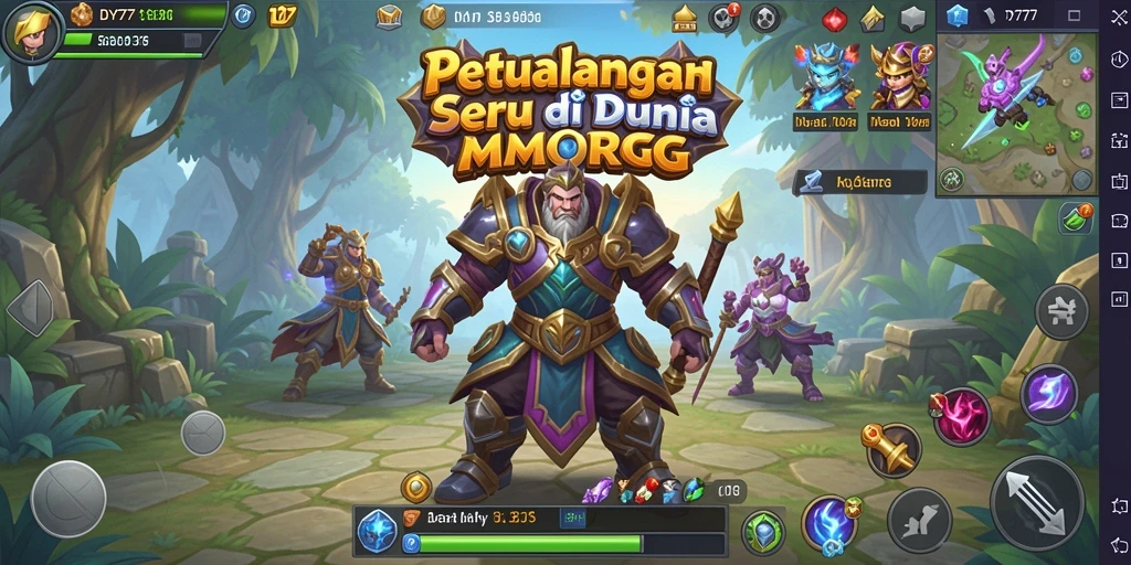 Tangkapan layar utama DY777 menampilkan aksi gameplay MMORPG yang mendebarkan.
