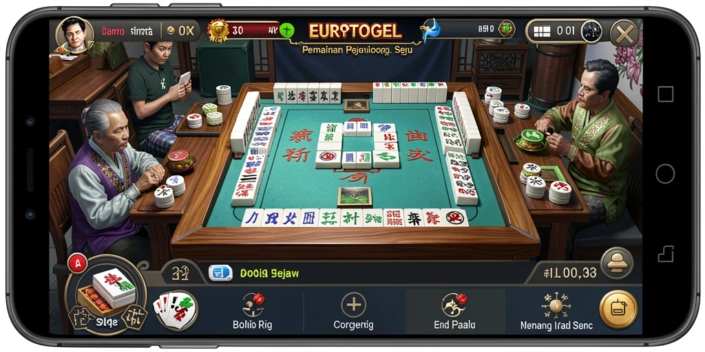 Tampilan gameplay menarik dari EUROTOGEL menampilkan keindahan ubin Mahjong.