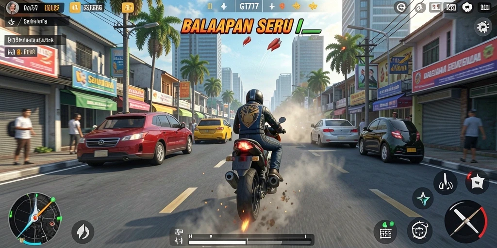 Tampilan gameplay GT777 yang penuh aksi dan balapan mendebarkan.