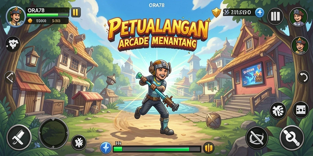 Tangkapan layar gameplay ORA78 yang menunjukkan aksi seru di level Arcade.