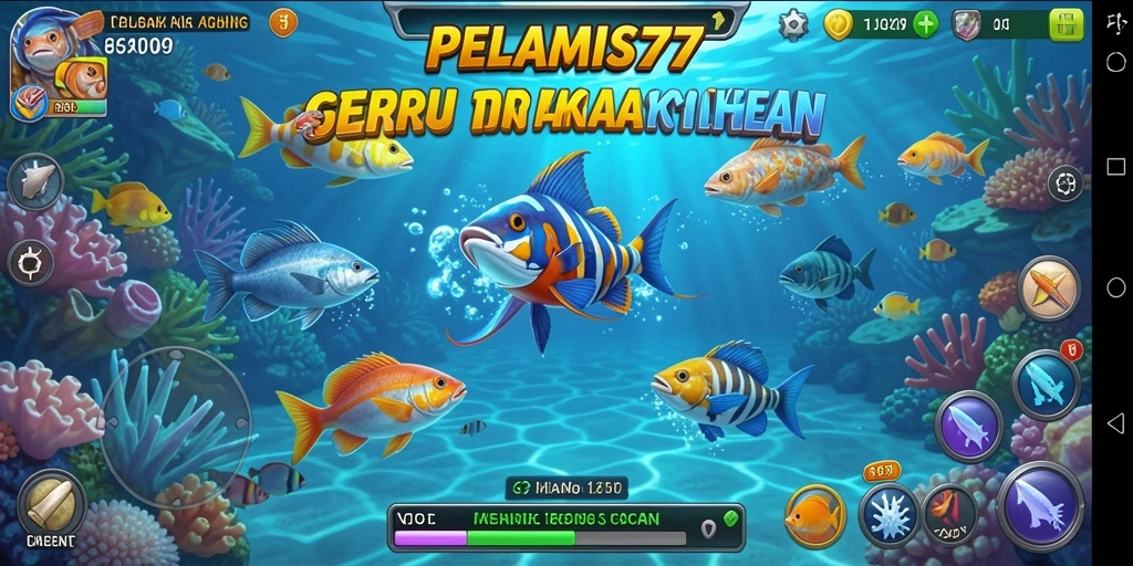 Screenshot gameplay PELAMIS77 menampilkan aksi menangkap ikan.
