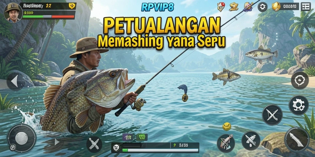 Screenshot gameplay RPVIP8 menampilkan aksi memancing yang seru.
