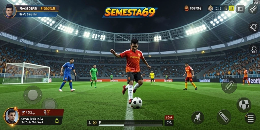 Screenshot gameplay <strong>SEMESTA69</strong> menampilkan aksi seru di lapangan sepak bola.