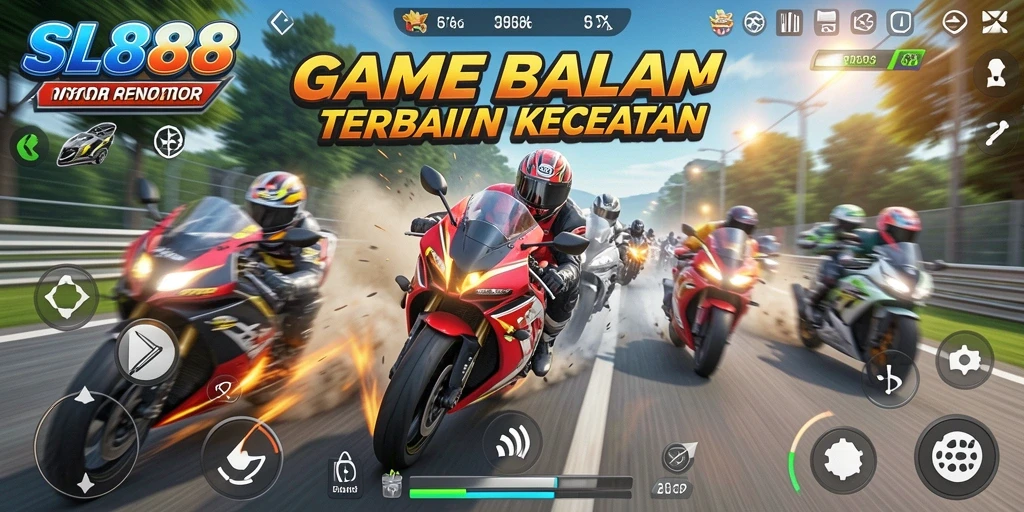 Tampilan gameplay balap motor yang mendebarkan di SL888.