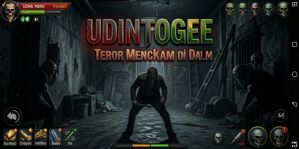 Tangkapan layar gameplay <strong>UDINTOGEL</strong> menampilkan suasana horror yang mencekam.