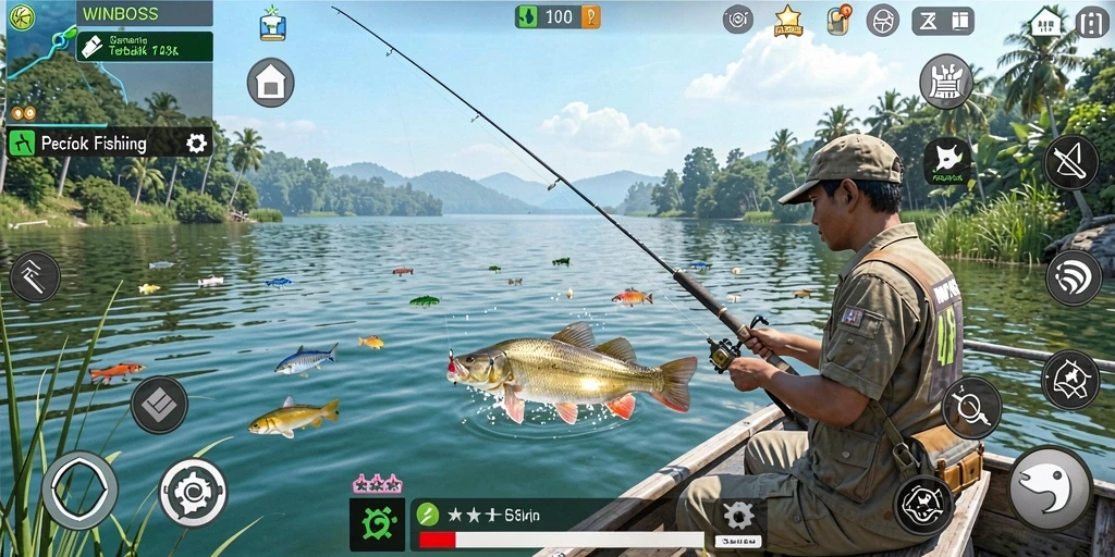 Tampilan gameplay WINBOSS dengan pengalaman memancing yang mendalam.